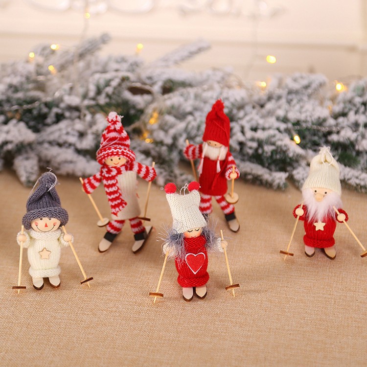 Decoración de Navidad creativa muñeca de madera muñeca de esquí de Navidad colgante árbol mini muñeca