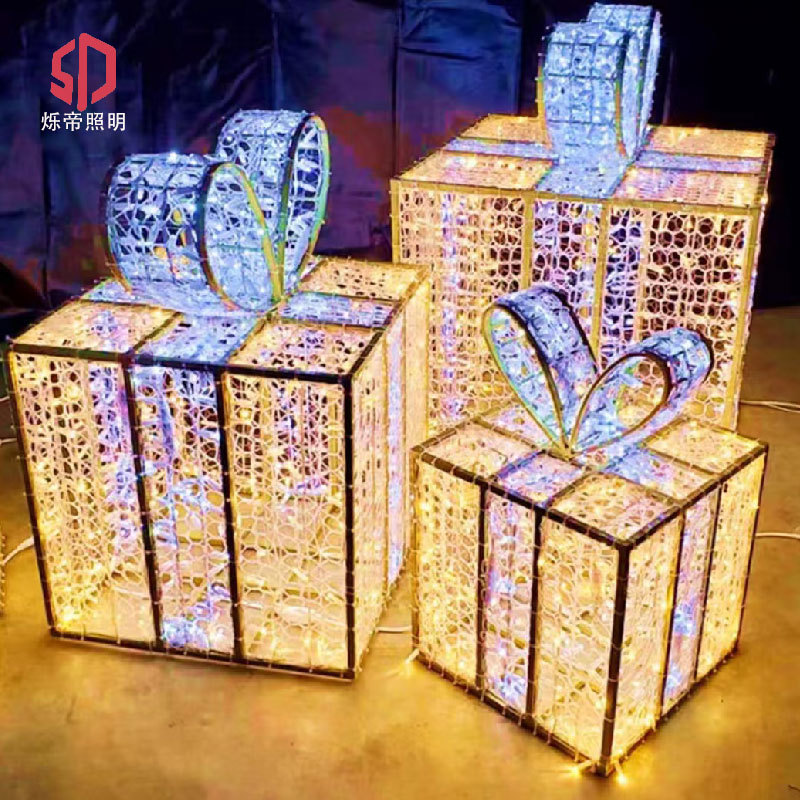 led圣诞节礼物盒造型灯大型3d滴胶装饰灯户外亮化美陈景观灯摆件