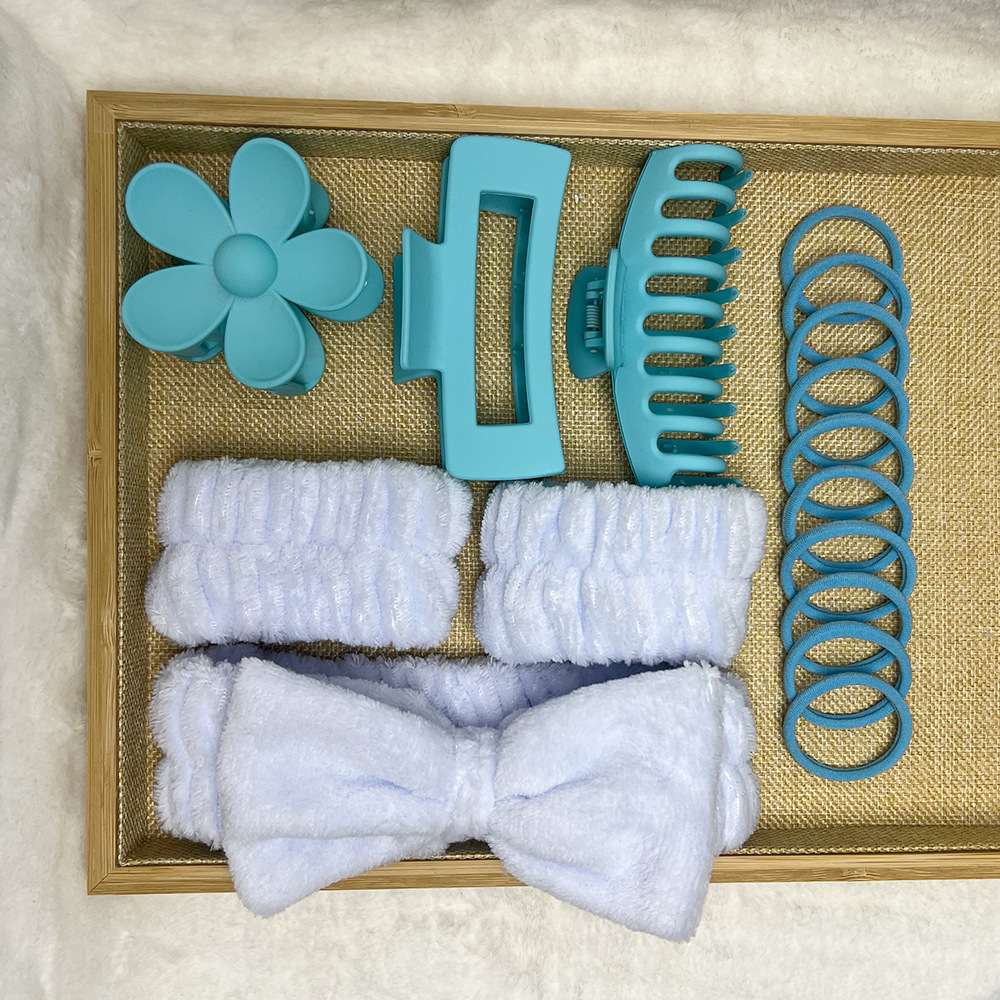 Correa para el cabello suave, tocado, lazo, lavado, multicolor mate mate, clip de agarre grande, anillo para el cabello elástico, juego de 16 piezas