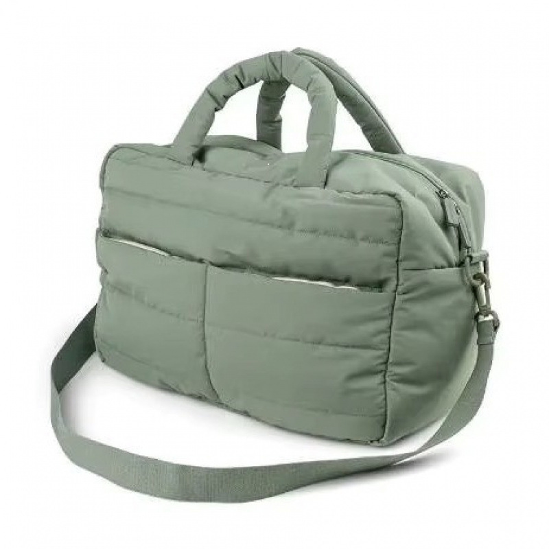 OE Production Size Mark Waterproof Quilted Puffer Duffle Bag Mommy Baby Travel Fluffy Handbag Green