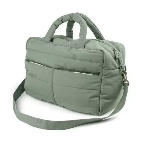 OE Production Size Mark Waterproof Quilted Puffer Duffle Bag Mommy Baby Travel Fluffy Handbag Green