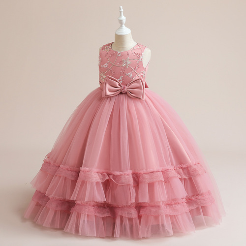 2024 Amazon New Children's Formal Dresses Net Lace Princess Dress Ins Long Cake Dress Children's Clothing Wholesale 