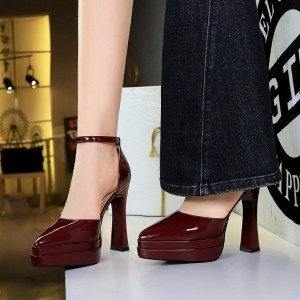6862 European and American style sexy double-layer waterproof platform hollowed out super high heels with a straight buc