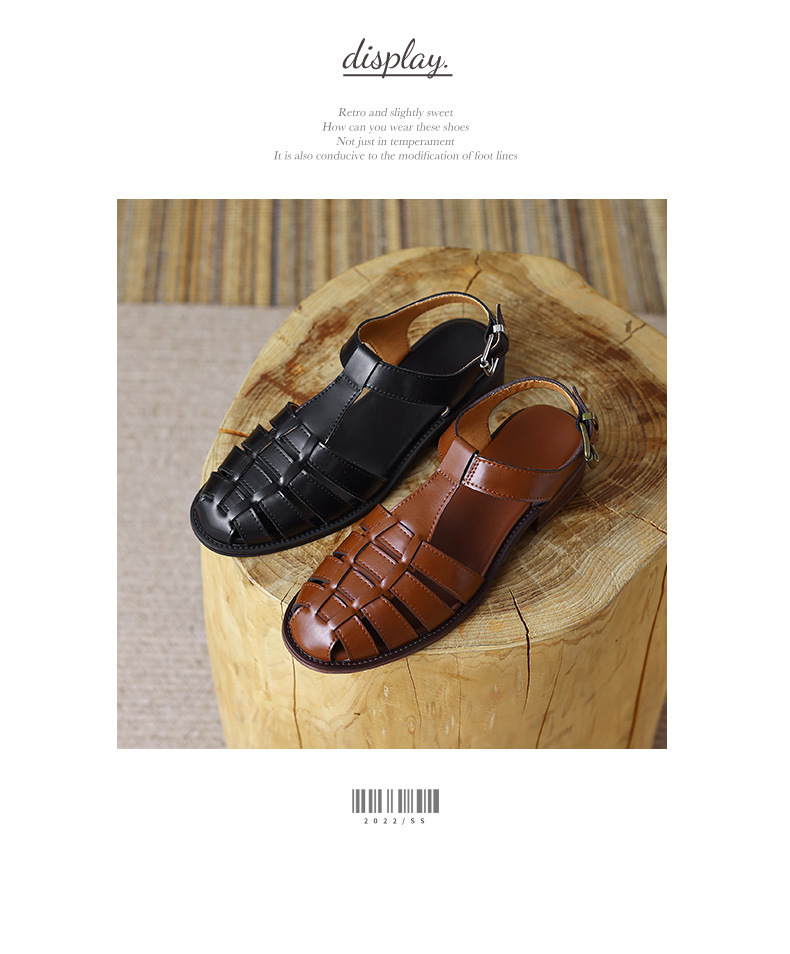 Dép sandal nữ quai chữ T dệt đế mềm phong cách retro — nâu chi tiết 9