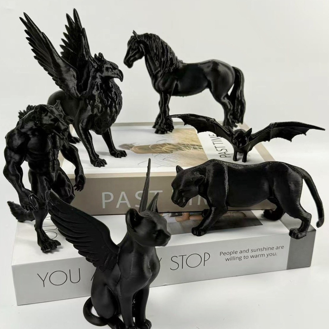 Cross-Border 3D Printed Shire Horseman Werewolf Creative Decorative Ornaments Black Sculpture Ornaments Bat Jaguar Griffin Cat