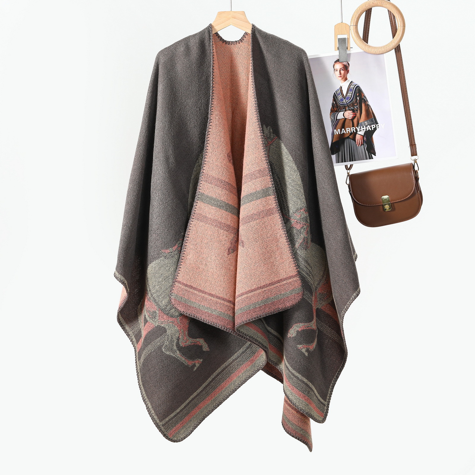 New Women's Shawl, European And American Fashion Brand, Thickened Faux Cashmere, Slit Cape, Runway Outerwear, Exclusive_voghion.com