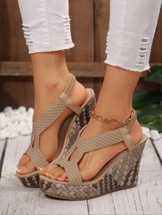 N 55646 Roman Style Thick Sole Wedge Sandals �_�R�L�¸���Ь