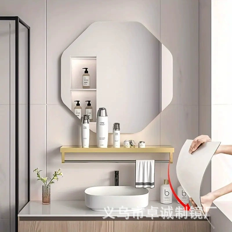 Акриловые зеркальные наклейки на стену, восьмиугольное зеркало для ванной комнаты, современное зеркало для дома, зеркало для макияжа, мягкое зеркало, самоклеящееся