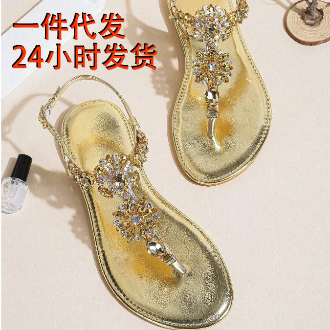 Sandalias africanas con pedrería dorada para mujer, chanclas de verano, pedrería resistente que no se desprenden, directamente de fábrica.