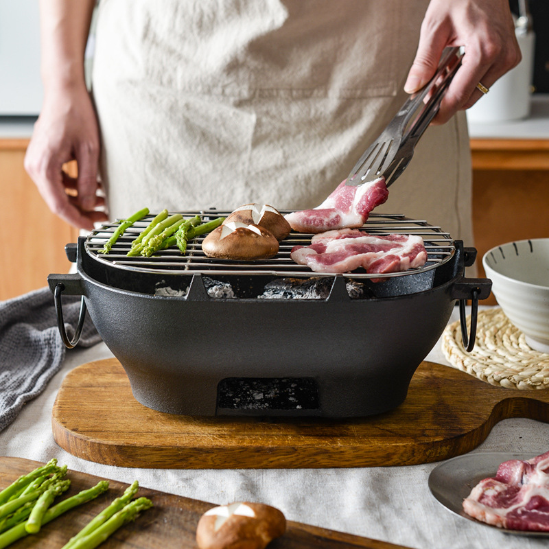 Pequeña felicidad hierro fundido horno barbacoa oval placa de barbacoa hogar al aire libre portátil multifunción horno durable