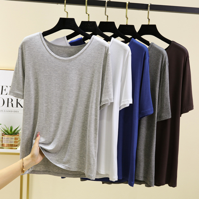 Modal V-neck Short-sleeved T-shirt Women's Summer Large Size Slimming T-shirt Top Casual Loose Slimming Base Shirt