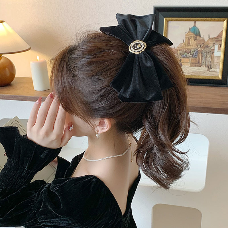 Französische High-End-Haarspange in Schwarz für Damen mit übergroßer Schleife, Tiara, Haarspange im koreanischen Stil für den Hinterkopf, elegante Haarspange_voghion.com