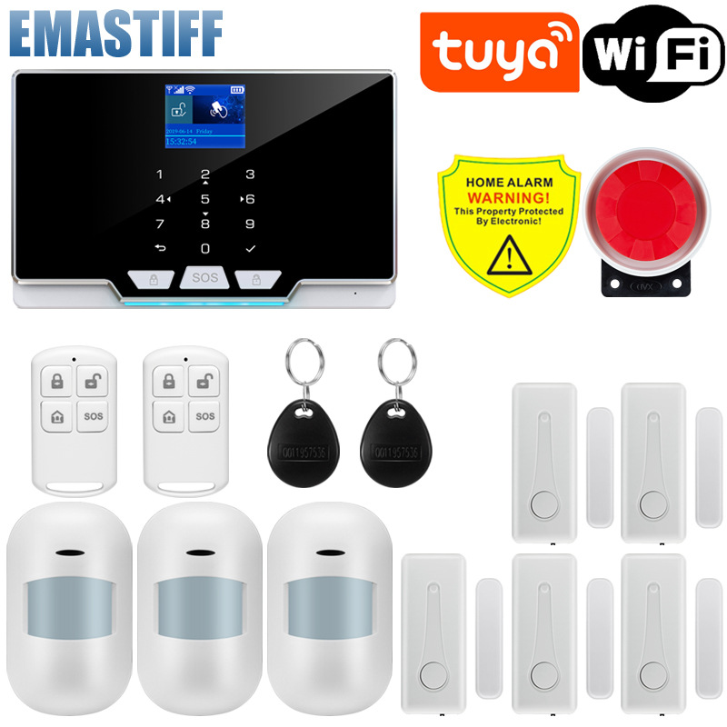 外贸涂鸦WIFI+GSM智能安防报警套装app控制家用门窗防盗探测器