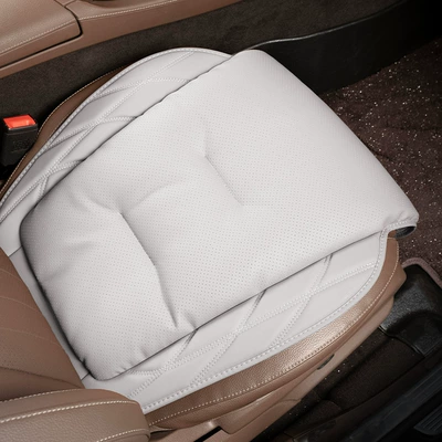 Napa Leather Car Seat Cushion, In-Car Seat cushion, seat cover - perforated-nappa-leather-off-white-front-seat-cushion-single