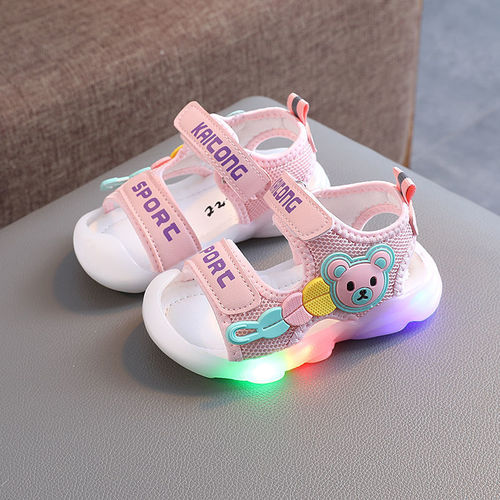 Summer New Children's Soft Sole Learning Shoes for 1-3 Years Old, 2 Boys LED Slides for Girls, Small Baby Anti-Kick Beach Shoes