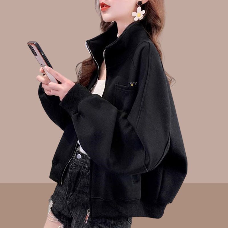 初秋立领棒球服外套女士新款韩版大码休闲感宽松时尚开衫卫衣|undefined