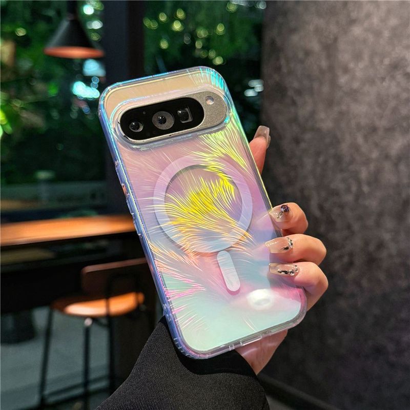 国境を越えて適用される Google Pixel10 携帯電話ケース グラデーション磁気ケース Google 9pro カラフルな羽の糸 10pro|undefined