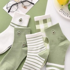 Wholesale women's Korean-style mid-calf socks, trendy Instagram-inspired spring/summer long socks—cute, Japanese-style Harajuku vibe, featuring avocado hues.