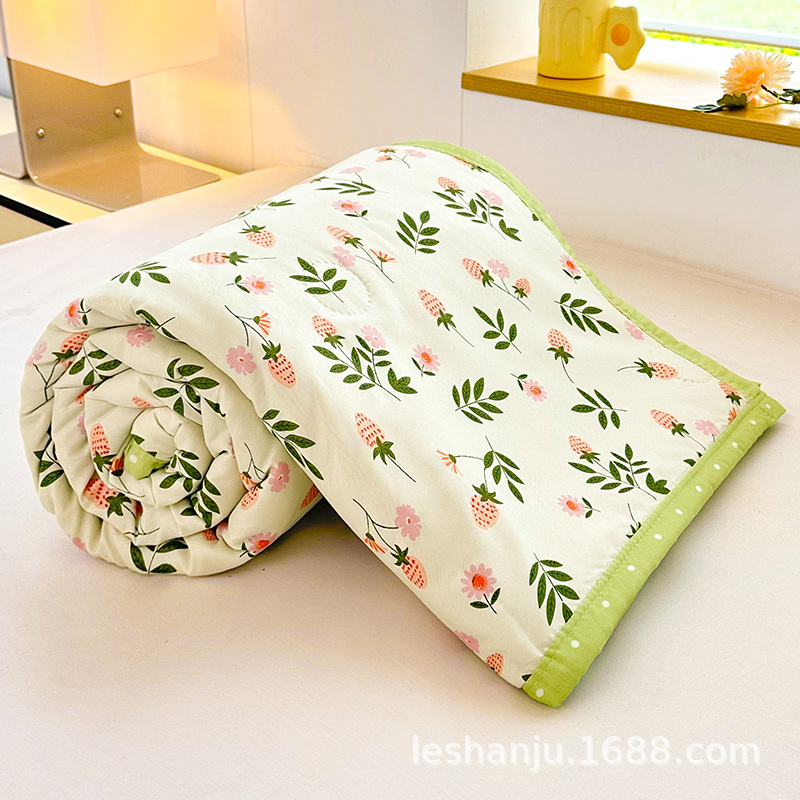 Suministro de 2025 nueva colcha de verano doble fresca pequeña, lavable a máquina, colcha de aire acondicionado para niños floral de algodón lavado, fresco de verano en casa