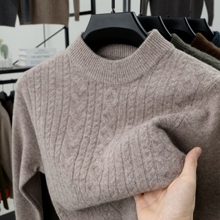 Puyuan Sweater 100 Pure Wool Men's Thickened Twist Warm Semi-high Neck Autumn and Winter Base Knitted Cashmere Sweater