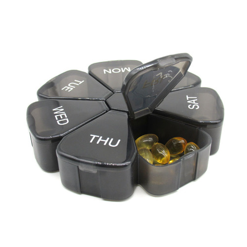 Seven-day round portable mini seven-compartment pill box transparent rainbow large flower petal pill storage and dividing pill box