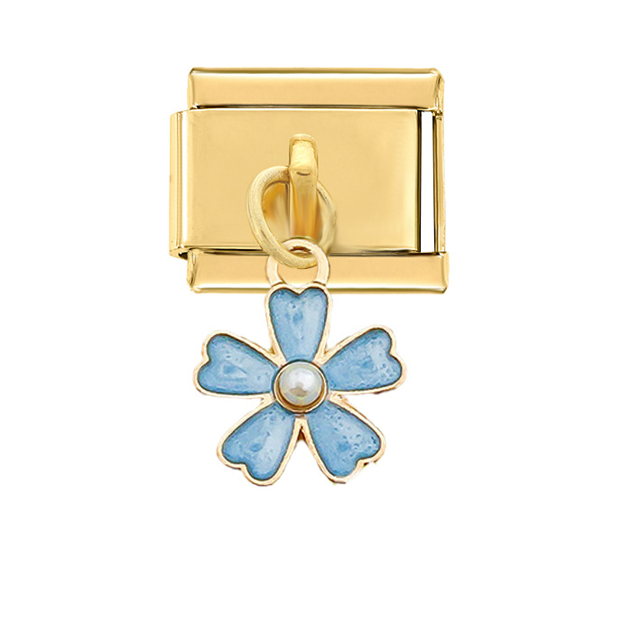 3729-Gold hanging jagged blue petals round