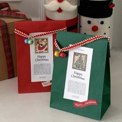 新しいクリスマスの赤い緑の平口紙袋
