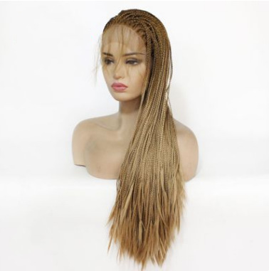 Gradiente transfronterizo dorado africano trenza sucia de tres hilos trenza media mano de encaje delantero peluca de fibra química LW0015