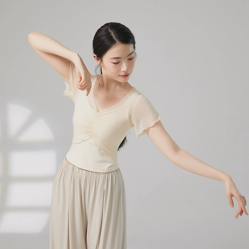 Классический танец с короткими рукавами для взрослых Новый маленький летающий рукав топ женский танец Китай элегантный
