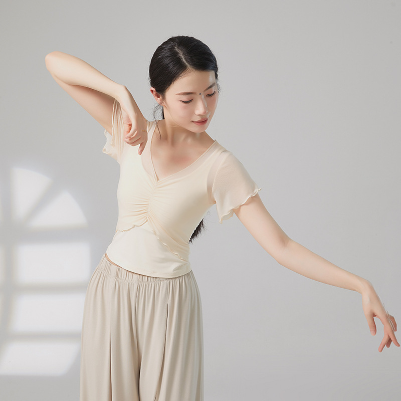 Adult Classical Short-sleeved Dance Practice Suit New Style Small Fly-sleeved Top Women's Dance Chinese Elegant Adult Classical Short-sleeved Dance Practice Suit New Style Small Fly-sleeved Top Women's Dance Chinese Elegant