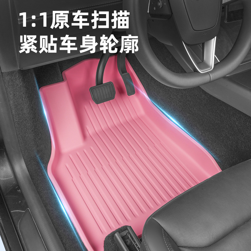 Para Tesla 2025 Modelo Y / 3 Nuevo 3D todo el tiempo TPE rosa almohadilla de pie cojín trasero