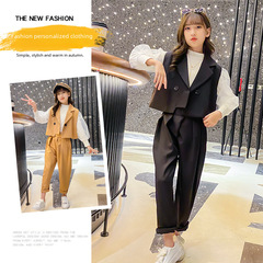 Ladies' Suit Set Autumn 2023 New Stylish Casual Little Girl and Big Girl Spring and Autumn Vest Three-Piece Set Trendy