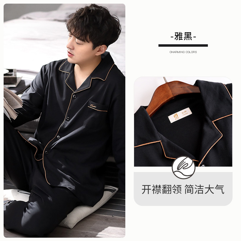 Pijamas de primavera y otoño para hombres 100% algodón de manga larga para el hogar traje fino de otoño e invierno para hombres
