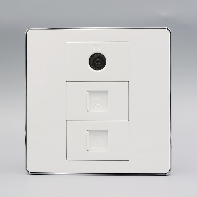 86型双电话带电视组合插座面板语音电话线面板有线电视墙插面板