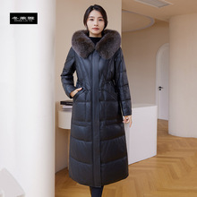 2025冬新款真皮绵羊皮羽绒服女士过膝长款可脱卸毛领大衣修身外套