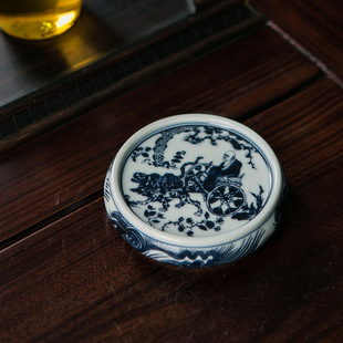 Jingdezhen Ceramic Blue and White Lid Set, Retro Tea Play Handmade Ornaments, Household Tea Set, Pot Holder, Tea Ceremony