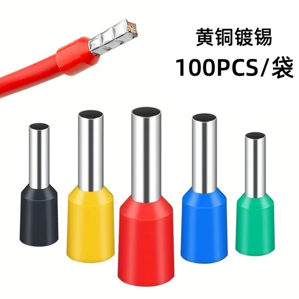 Ve Tube-Type Terminal Brass Tin-Plated Cold-Pressed Tubular Terminal Cable Wire Connector Terminal Nose E Tube