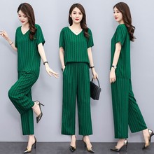 夏季高端棉绸时尚妈妈套装宽松大码中老年人造棉短袖家居服两件套