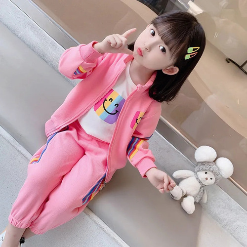 Girls Autumn Clothing Set  New Children's Style Rainbow Two-piece Set Small and Medium-sized Girls Baby Spring and Autumn Sportswear