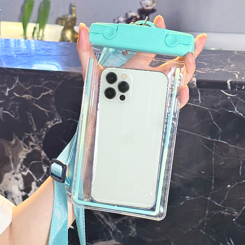 Teléfono móvil simple bolsa impermeable pantalla táctil al por mayor mensajero cuello colgante luminoso natación universal buceo cubierta protectora al aire libre