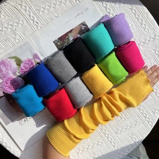 Autumn and Winter Sleeve Color Knitted Finger Leakage Gloves Long Stacked Wool Sleeve Warm Cold-proof Arm Cover in stock