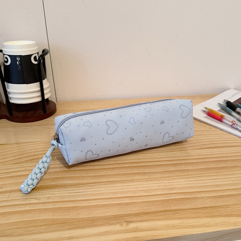 Ins-Style Cute Heart-Shaped Printed Portable Pencil Case, Large-Capacity Student Stationery Storage Bag, Simple Canvas Makeup Bag
