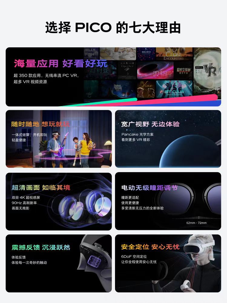 PICO 4 VR all-in-one machine, vr glasses, smart glasses, virtual reality, physical sensing game console, vr game equipment Application Scenario