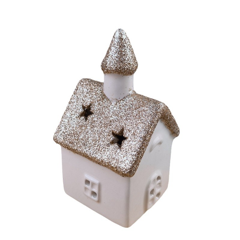 Casa de cerámica de estilo europeo, luces LED, artesanías, decoraciones de lujo ligeras, luces nocturnas, adornos para el hogar, candelabro hueco