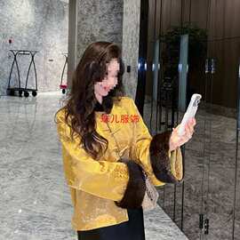 丝轻奢盘扣冬季国风新款外套拼感人提花兔毛棉服图片色有吊牌