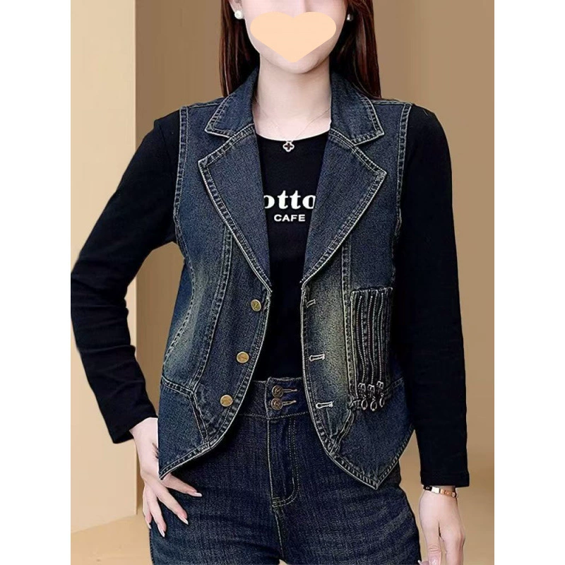 Высокое содержание хлопка, простой джинсовый жилет для женщин, весенний новый стиль 2025 года, жилет, воротник костюма, универсальный топ, модный