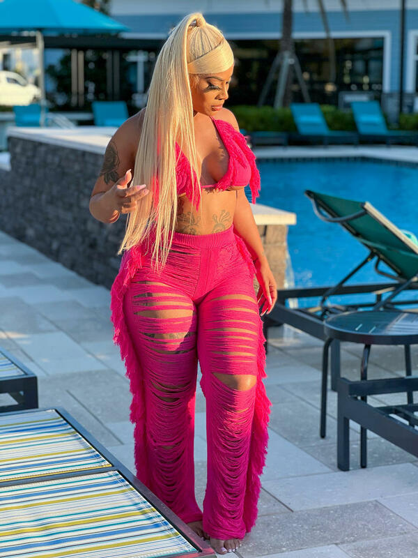 Women's Clothing summer new women's sexy tassel knitted pants suit_voghion.com