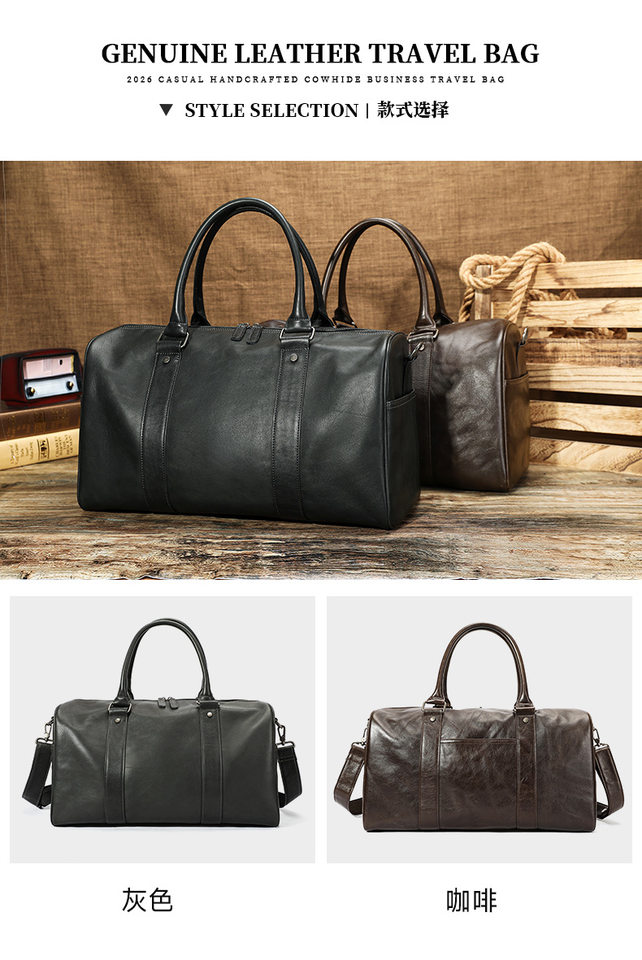 Túi du lịch nam da bò thật Marunte dung tích lớn 47×24×25 cm, dây đeo vai điều chỉnh, cầm tay và đeo chéo — 4801 nâu, Màu cà phê, Màu xám đen chi tiết 10