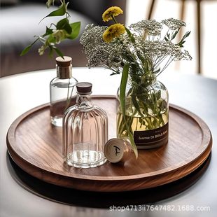 Various Sizes of Scented Candle Display Desktop Storage Tray Desktop Debris Organization Tray Round Acacia Wood Tray