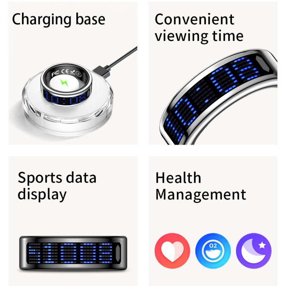 Nuevo anillo inteligente de pantalla transfronteriza pedómetro ritmo cardíaco oxígeno ejercicio monitoreo de salud del sueño cepillo pulsero de vibración